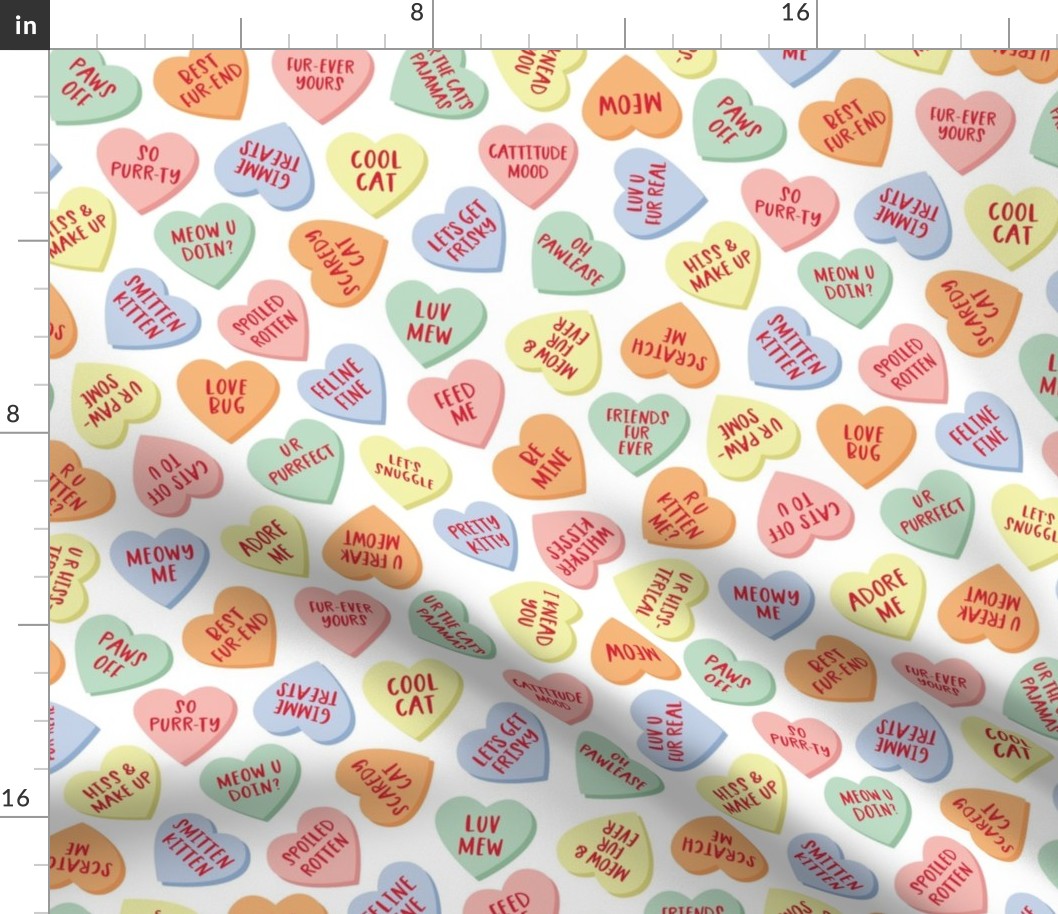 Cat Candy Hearts - White, Large Scale 
