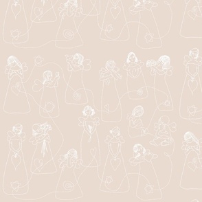 mid scale_Hand drawing art line angels joy and dream - blessed and holly cute baby angel love_blush nude baby nursery children girls room background