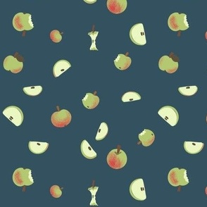 Apples and slices on dark Blue