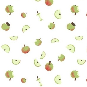 Apples and slices on white