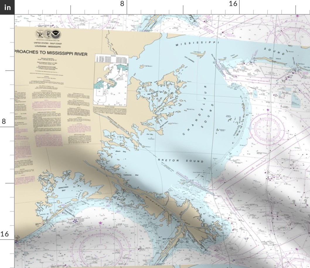 Mississippi Delta nautical map Fabric | Spoonflower