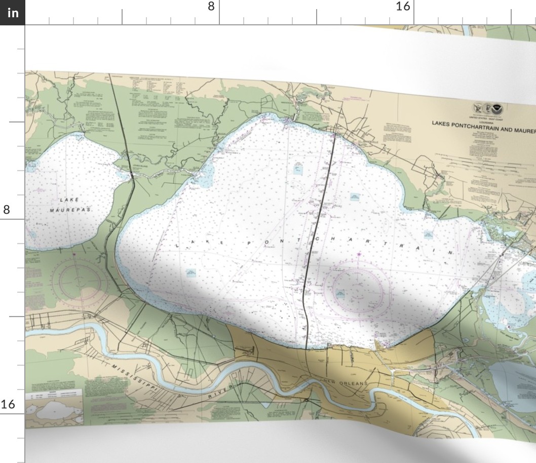 Lake Pontchartrain Nautical Map Fabric Spoonflower