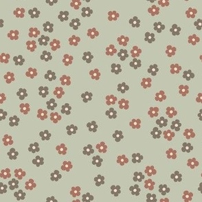 Ditsy florals tossed in rust, beige and light green ( medium scale ).