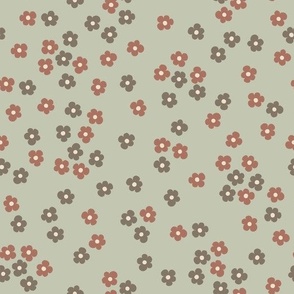 Ditsy tossed florals in rust, beige and light green ( large scale ).