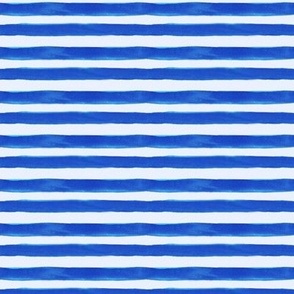 Nautical stripe, horizontal handpainted watercolor cobalt blue and white