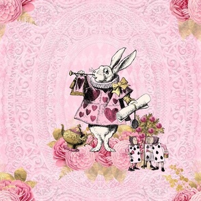 Alice in Wonderland White Rabbit on Pink Floral