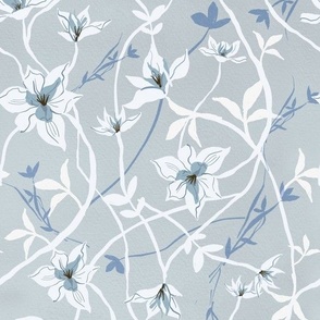 White flowers on pale blue gray pastel baby's room neutral