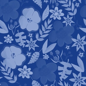 Blue Monochrome Sassy Florals Block