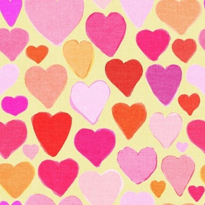 Cheerful Valentine Watercolor Hearts on light yellow