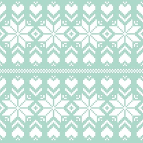 Winter hearts knit Mint Green Pastel Christmas