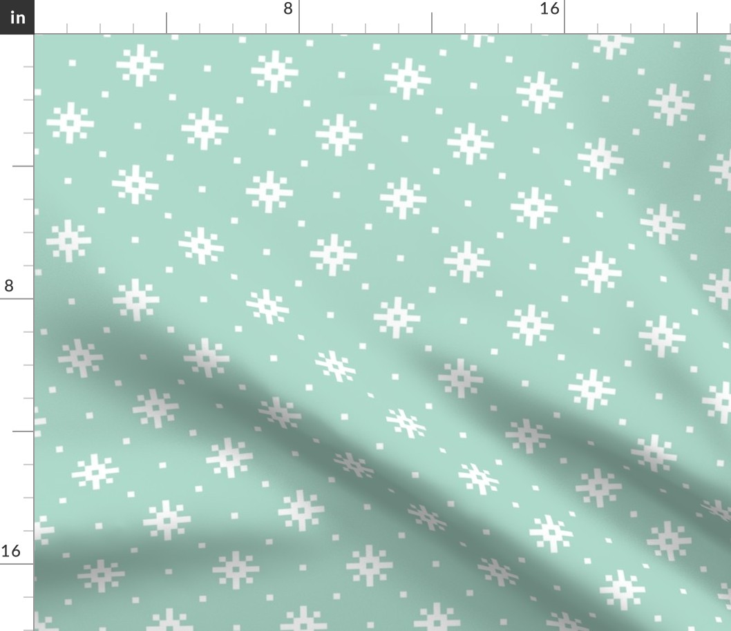 Snowflakes knit white Mint green pastel Christmas
