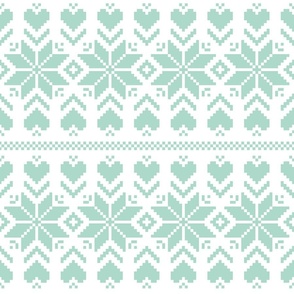 Winter hearts white knit Mint Green Pastel Christmas