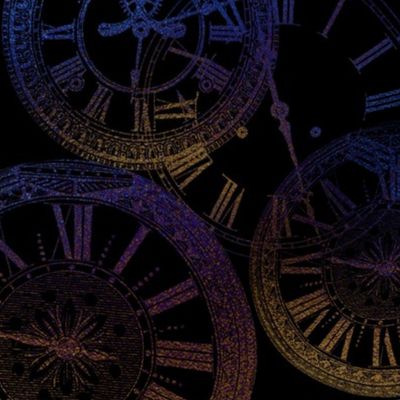 Steampunk Clocks Fluro Tones on Black