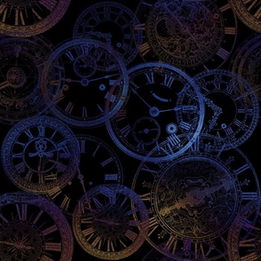 Steampunk Clocks Fluro Tones on Black