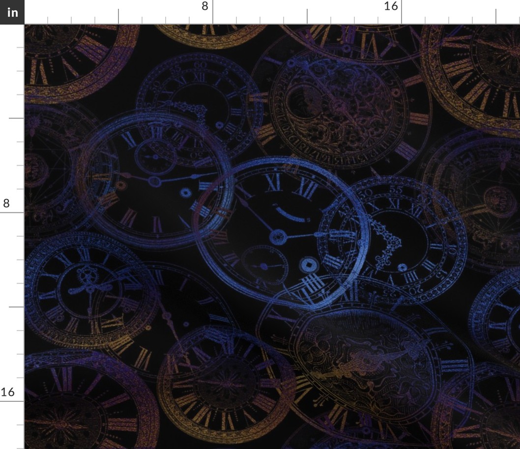 Steampunk Clocks Fluro Tones on Black