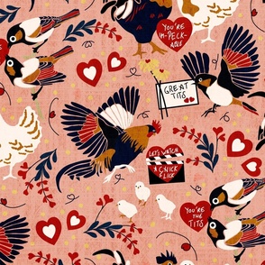 Cheeky Valentine- Cocks and Tits- Bird Puns- Linen Salmon- Large Scale