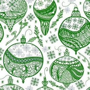 cocktail Christmas handdrawn doodled colouring in baubles small directional Emerald green and white