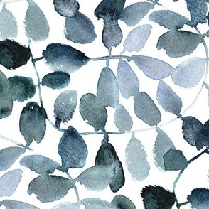 indigo magic forest - watercolor blue leaves - painted nature b065-2