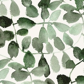 magic forest on cream - watercolor leaves - painted nature b065-5