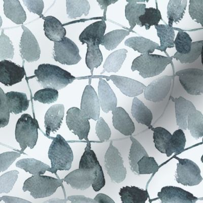 Morning grey magic forest - watercolor neutral leaves - painted nature for modern home decor b065-7