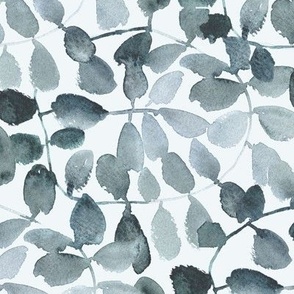 Morning grey magic forest - watercolor neutral leaves - painted nature for modern home decor b065-7