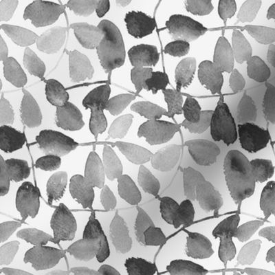 Noir magic forest - watercolor grey leaves - painted gray nature b065-8