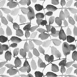 Noir magic forest - watercolor grey leaves - painted gray nature b065-8