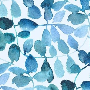 blue magic forest - watercolor leaves - painted nature b065-10