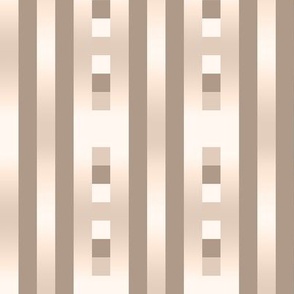 Gradient Stripes with Checked Accents in Monochromatic Beige - Half Inch Stripes