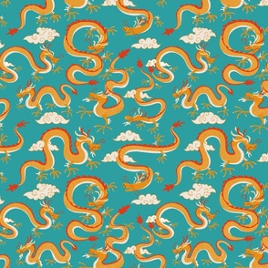 chinese dragons - orange and blue - small scale