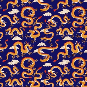 chinese dragons - orange and dark blue - small scale