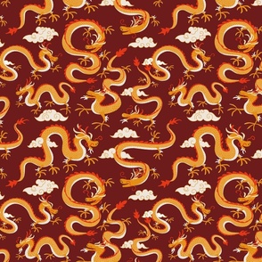 chinese dragons - orange and red - small scale