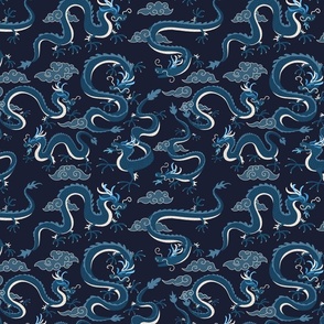 chinese dragons - dark blue - small scale