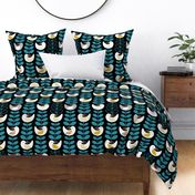 large- Peace dove rainbow wings white bird retro leaves - teal over black