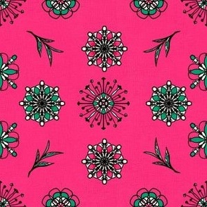 Euphoric Spring vibrant pink mandala grid of flowers on canvas small coor