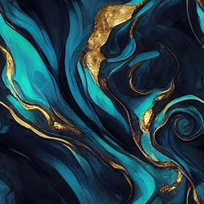 Blue Gold Luxury Marble Pattern Smaller Scale