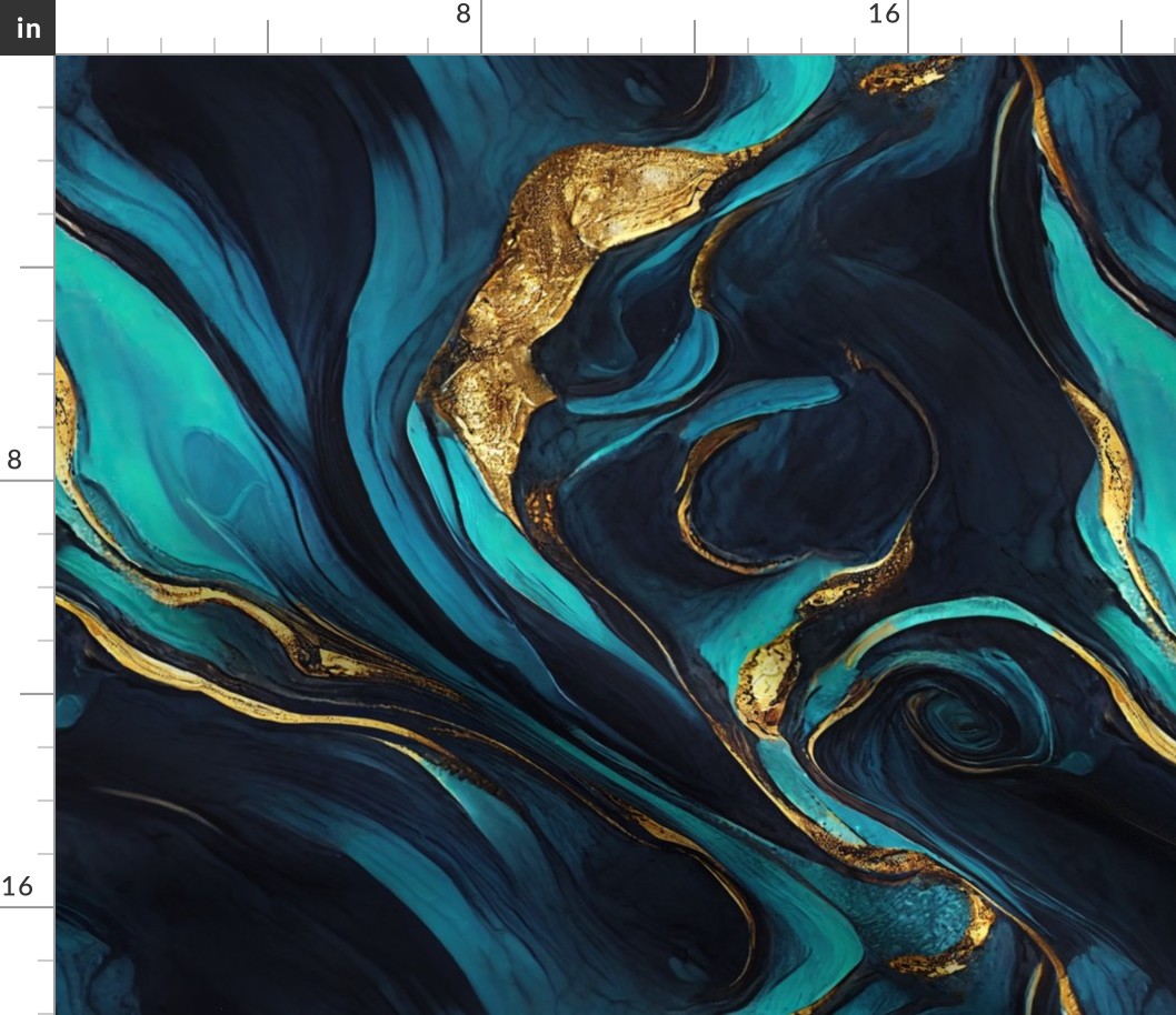 Blue Gold Luxury Marble Pattern Smaller Scale