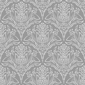 Floral Elegant Gray White Neutral  Damask