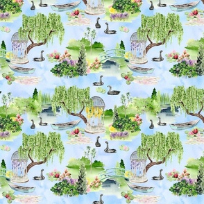 10" Lakeside Serenity: Monet-inspired Watercolor Wonderland giverny garden