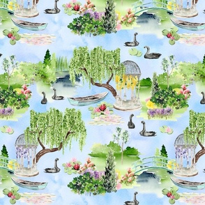 14" Lakeside Serenity: Monet-inspired Watercolor Wonderland giverny garden