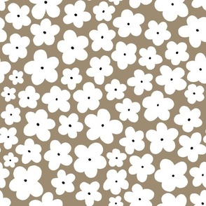 Daisy || White Daisies on Mushroom Brown || Daisy Age Collection by Sarah Price