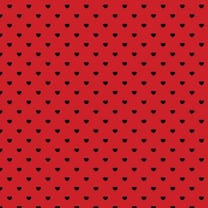  Mini Black Valentines Polkadot Love Hearts on Poppy Red Background