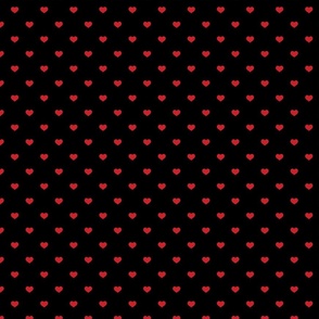  Mini Poppy Red Valentines Polkadot Love Hearts on Black Background