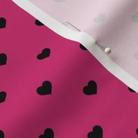  Mini Black Valentines Polkadot Love Hearts on Bubble Gum Pink Background