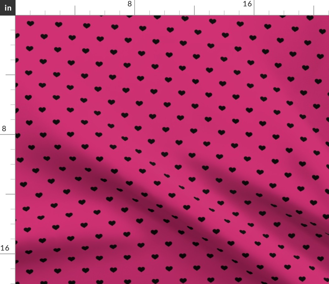  Mini Black Valentines Polkadot Love Hearts on Bubble Gum Pink Background