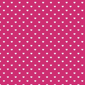 Mini White Valentines Polkadot Love Hearts on Bubble Gum Pink Background