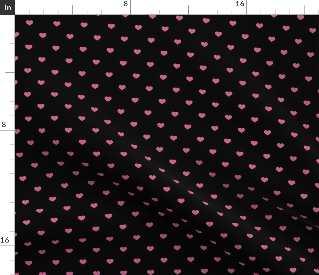 Mini Peony Color Valentines Polkadot Love Hearts on Black Background