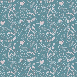 Valentines Day Hearts Teal