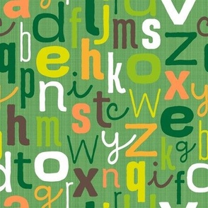 Letters of The Alphabet A-Z, Green (Linen Effect)