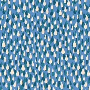 Raindrops - cream white, light teal and dark blue on light blue - small